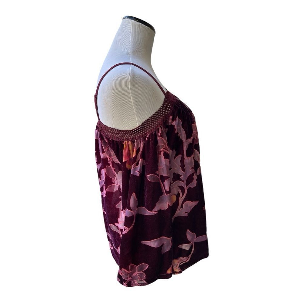 American Rag Floral Velvet Burnout Burgundy Off the Shoulder Size Small Bohemian - Picture 3 of 9